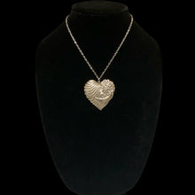 Load image into Gallery viewer, Handmade by Rose, Vintage Silver Plated 1970’s Brass Ribbed Victorian Style Floral Heart Pendant Necklace
