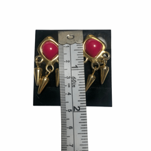 Load image into Gallery viewer, Vintage Jewelry 1980’s Pink and Brass Spiked Dangle Clip on Earrings
