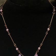 Load image into Gallery viewer, Handmade by Rose Vintage Red Strawberry Purple Bell Flower and Purple Pearl Copper Necklace and Earrings Jewelry Set
