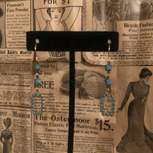 Load image into Gallery viewer, Handmade by Rose, Vintage Mini Faux Open Rectangle Turquoise Beaded Earrings
