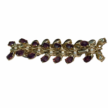 Load image into Gallery viewer, Vintage Jewelry Kramer of New York Faux Amethyst Purple Gemstone Gold Tone Rhinestone Triple Row Dangle Bracelet
