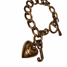 Load image into Gallery viewer, Juicy Couture Gold Tone Puffy Heart Linked Starter Logo Charm Bracelet
