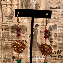 Load image into Gallery viewer, Handmade by Rose, Long Copper Tone Art Nouveau Woman Floral Vintage Wedding Cake Bead Wired Dangle Earrings
