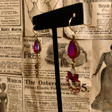 Load image into Gallery viewer, Handmade by Rose, Vintage Dark Pink Teardrop Gem Austrian Crystal Rhinestone Rose Water Opal Floral Dangle Earrings
