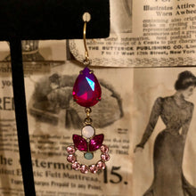 Load image into Gallery viewer, Handmade by Rose, Vintage Dark Pink Teardrop Gem Austrian Crystal Rhinestone Rose Water Opal Floral Dangle Earrings
