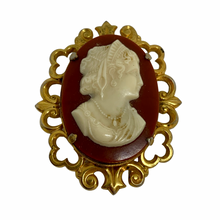 Load image into Gallery viewer, Vintage Jewelry Victorian Revival Large Cameo Gold Tone Filigree Brooch Pin
