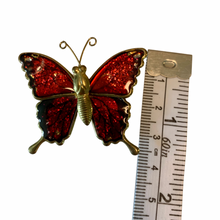 Load image into Gallery viewer, Vintage Jewelry Red Black Glitter Gold Tone Butterfly Brooch Pin

