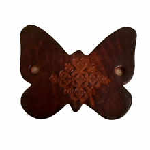 Load image into Gallery viewer, 1970s Vintage Brown Leather Butterfly and Heart Design Pony Tail Bun Holder Chopstick
