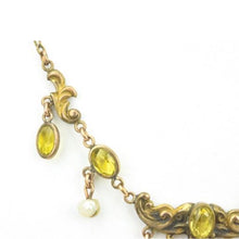 Load image into Gallery viewer, Antique C 1900 Art Nouveau Yellow Citrine Crystals Natural Baroque Pearls Gilt Metal Choker Necklace
