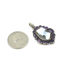 Load image into Gallery viewer, Antique 18th Century Georgian Amethyst and Hand Carved Hardstone Sterling Silver Agate Cameo Necklace Pendant
