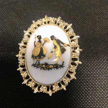 Load image into Gallery viewer, Vintage Jewelry Victorian Style Lovers Portrait White Gold and Black Brass Openwork Cameo Brooch Pin
