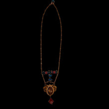 Load image into Gallery viewer, Handmade by Rose Art Nouveau Style Lady Pendant Copper Necklace Pink Haskell Blue Venetian Floral Beads
