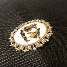 Load image into Gallery viewer, Vintage Jewelry Victorian Style Lovers Portrait White Gold and Black Brass Openwork Cameo Brooch Pin
