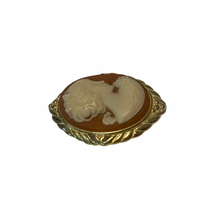 Load image into Gallery viewer, Vintage Jewelry Signed Trifari Gold Tone Faux Shell Carved Cameo Pendant Brooch
