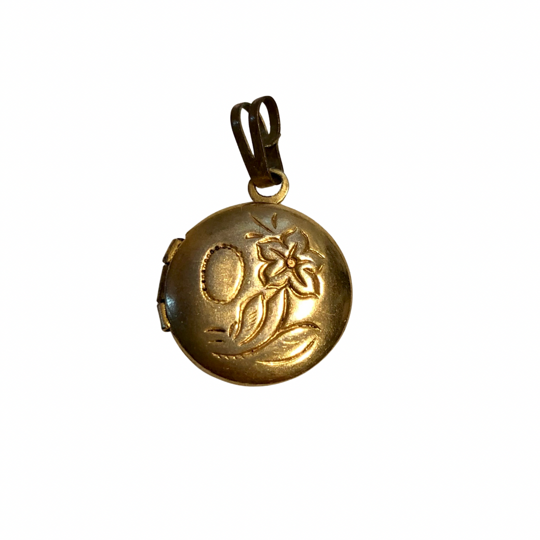 Vintage Jewelry Gold Brass Tone Mini Floral Flower Locket Necklace Pendant