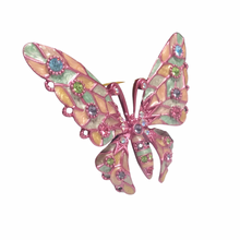 Load image into Gallery viewer, Vintage Joan Rivers Pink Enamel Plique a Jour Butterfly Swarovski Rainbow Rhinestone Brooch
