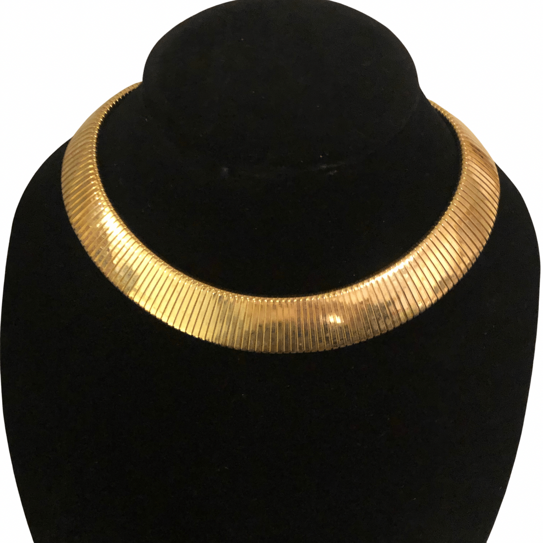 Vintage Signed KJL Kenneth Jay Lane Egyptian Revival Cleopatra Style Gold Collar Necklace