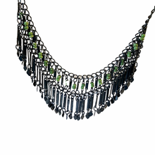 Load image into Gallery viewer, Vintage Jewelry Tribal Style Silver Tone Paddle Green Plastic Beaded Necklace
