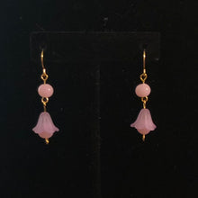 Load image into Gallery viewer, Handmade by Rose, Vintage Beads Purple Pink Bell Flower Haskell Bead Pastel Gold Plated Dangle Spring Earrings
