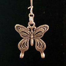 Load image into Gallery viewer, Handmade by Rose, Silver Tone Filigree Long Dangle Butterfly Pendant Earrings
