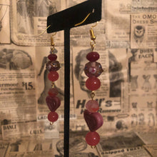 Load image into Gallery viewer, Handmade by Rose, Vintage Pink Mauve Purple Haskell Bead Heart Dangle Gold Plated Earrings

