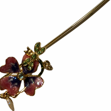 Load image into Gallery viewer, Vintage Kirks Folly Fairy Dragonfly Pansy Enamel Flower Crystal Hair Jewelry Accessory Bun Holder Chopstick
