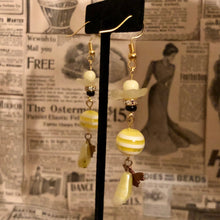Load image into Gallery viewer, Handmade by Rose, Yellow and Black Vintage Enamel and Copper Dangle Honeybee Charm Earrings
