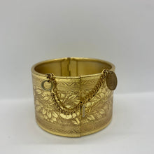 Load image into Gallery viewer, Vtg Signed Miriam Haskell Midcentury Gold Gilt Etched Floral Wide Hinged Cuff Bracelet
