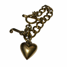 Load image into Gallery viewer, Juicy Couture Gold Tone Puffy Heart Linked Starter Logo Charm Bracelet
