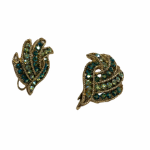 Load image into Gallery viewer, Vintage Jewelry Green Blue Aurora Borealis Crystal Rhinestone Gold Tone Clip on Earrings
