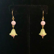 Load image into Gallery viewer, Handmade by Rose, Vintage Beads Yellow Pink Bell Flower Haskell Bead Pastel Gold Dangle Earrings
