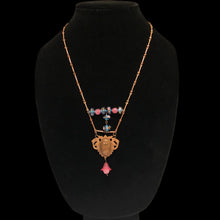 Load image into Gallery viewer, Handmade by Rose Art Nouveau Style Lady Pendant Copper Necklace Pink Haskell Blue Venetian Floral Beads
