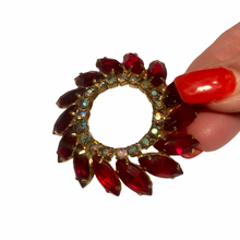 Load image into Gallery viewer, Vintage Jewelry Juliana Style Red and Clear Rhinestone Open Wreath Brooch Pin
