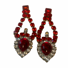 Load image into Gallery viewer, Vintage Demi Parure Bijoux MG Ruby Red Czech Glass Rhinestone Statement Necklace Dangle Earrings
