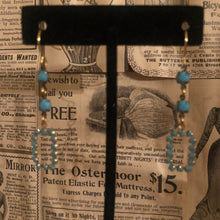 Load image into Gallery viewer, Handmade by Rose, Vintage Mini Faux Open Rectangle Turquoise Beaded Earrings
