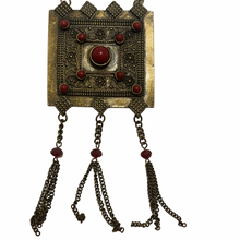 Load image into Gallery viewer, Vintage Afghan Kuchi Style Red Stone Brass Tone Pendant Tribal Tassel Necklace
