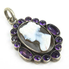 Load image into Gallery viewer, Antique 18th Century Georgian Amethyst and Hand Carved Hardstone Sterling Silver Agate Cameo Necklace Pendant
