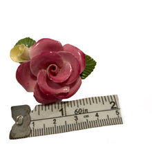 Load image into Gallery viewer, Vintage Cara Bone China Made in Staffordshire England Pink Green and Yellow Rose Floral Brooch Read Description
