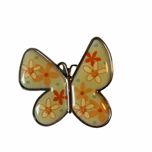 Load image into Gallery viewer, Vintage Mod Hippie Yellow Orange Silver Tone Floral Flower Power Butterfly Brooch
