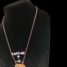 Load image into Gallery viewer, Handmade by Rose Art Nouveau Style Lady Pendant Copper Necklace Pink Haskell Blue Venetian Floral Beads
