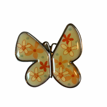 Load image into Gallery viewer, Vintage Mod Hippie Yellow Orange Silver Tone Floral Flower Power Butterfly Brooch
