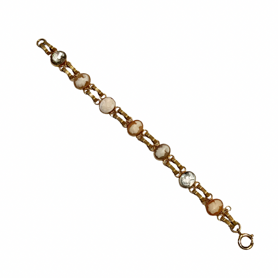 Vintage Jewelry Mini Cameo Multicolored Linked Gold Tone Bracelet