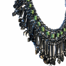 Load image into Gallery viewer, Vintage Jewelry Tribal Style Silver Tone Paddle Green Plastic Beaded Necklace
