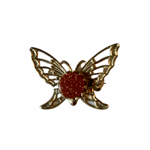 Load image into Gallery viewer, Vintage Jewelry Orange Glitter Gemstone Gold Tone Mini Butterfly Brooch
