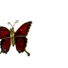 Load image into Gallery viewer, Vintage Jewelry Red Black Glitter Gold Tone Butterfly Brooch Pin
