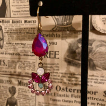 Load image into Gallery viewer, Handmade by Rose, Vintage Dark Pink Teardrop Gem Austrian Crystal Rhinestone Rose Water Opal Floral Dangle Earrings
