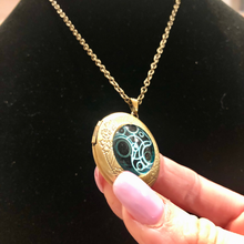Load image into Gallery viewer, Vintage Jewelry Green White and Black Swirl Locket Gold Tone Pendant Necklace
