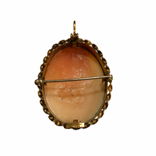 Load image into Gallery viewer, Vintage Jewelry 12K 12 Karat Gold Filled Carved Shell Cameo Woman with Flowers Scalloped Necklace Pendant and Brooch
