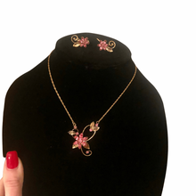 Load image into Gallery viewer, Vintage Art Nouveau Style Amco 14KTGF Pink Rhinestone Floral Flower Demi Parure
