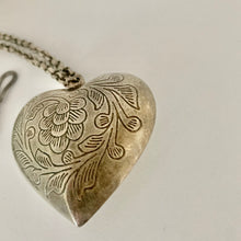 Load image into Gallery viewer, Vintage Silver Tone Floral Flower Filigree Heavy Etched Heart Pendant and Chain
